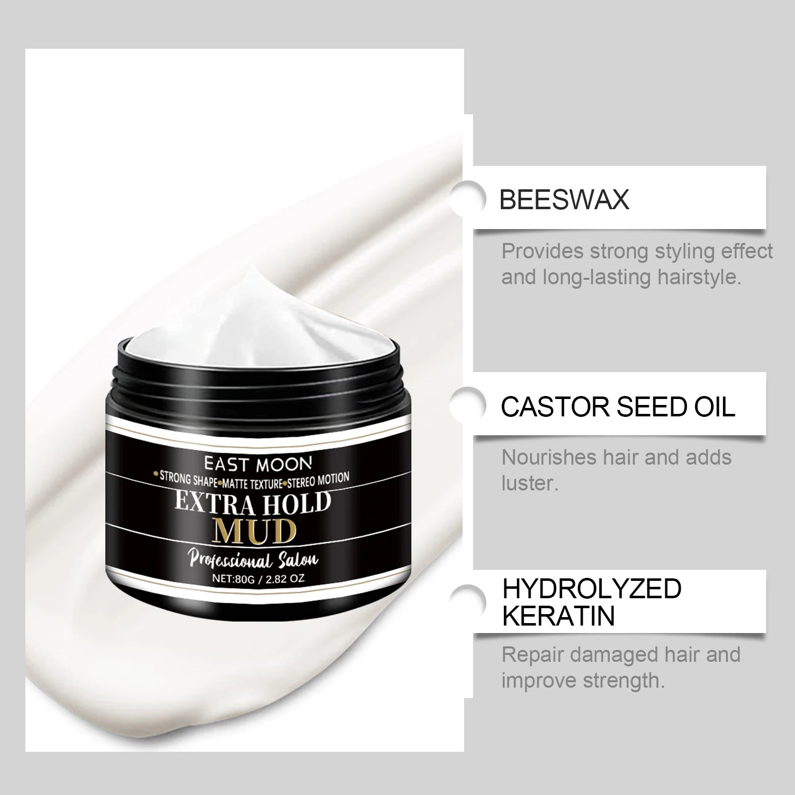 Keratin Hair Styling Cream Strong Hold Reduce Curly Matte Finished Keep Smoothing Non Sticky Improve Frizz Men Hair Shaping Gel