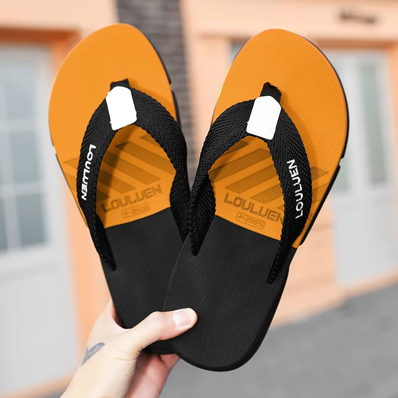 [Color blocked flip flops] Comfortable color blocked flip flops - Men's non slip casual rubber bottom EVA flip flops, suitable f