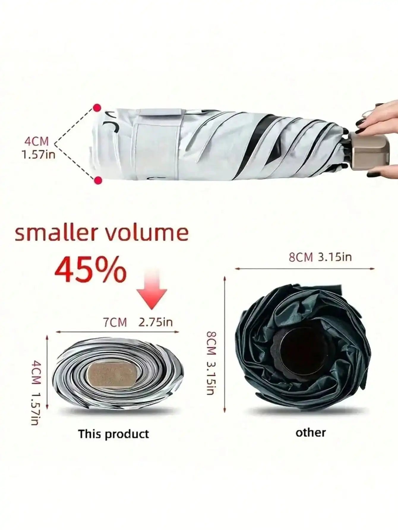 1pc Lightweight Portable Travel Umbrella, Waterproof, Manual Open/Close, 6 Reinforced Ribs, UV Protection Sunshade, Unisex (Due To Batch Differences, The Umbrella Fabric, Rib Color, English Letter Pattern Design, Button Shape