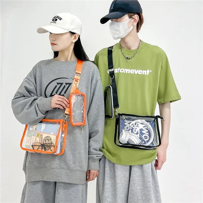 PVC Transparent Shoulder Bag 2 IN 1 Adjustable Shoulder Straps Casual Clear Crossbody Bag Fashion Couple Bag for Boys & Girls
