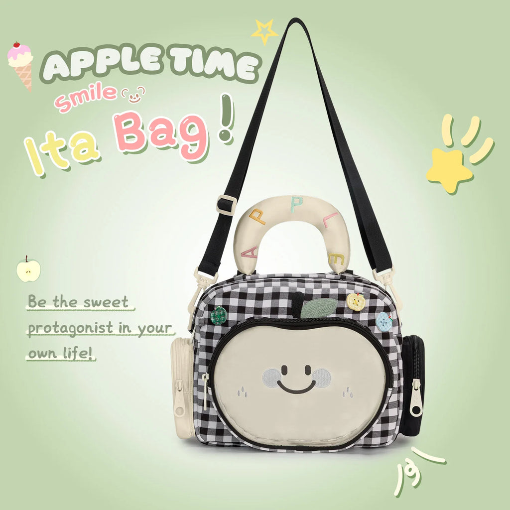 Kabaqoo Cute Apple Ita Bag For Women Y2K Versatile Crossbody Bag PU Leather Shoulder Bag Handbag with Mesh Insert Pad Sweet Handbag Backpack