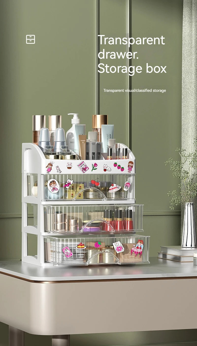 Clear 5-Tier Makeup Organizer with Drawers, Large Capacity Cosmetic Storage for Vanity, Dustproof Skincare Lipstick Brush Holder