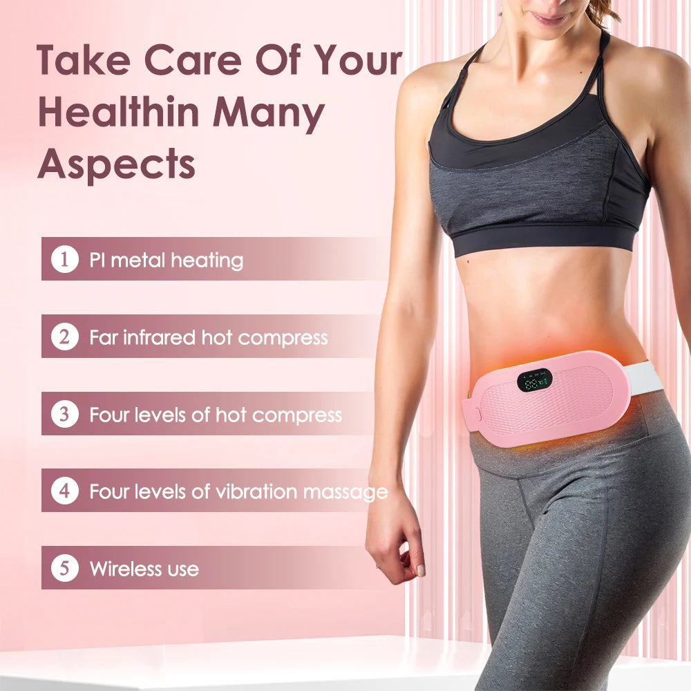 Electric Period Cramp Massager Vibrating Heating Period Pads Belt for Menstrual Colic Waist Stomach Abdominal Warm Palace Belt