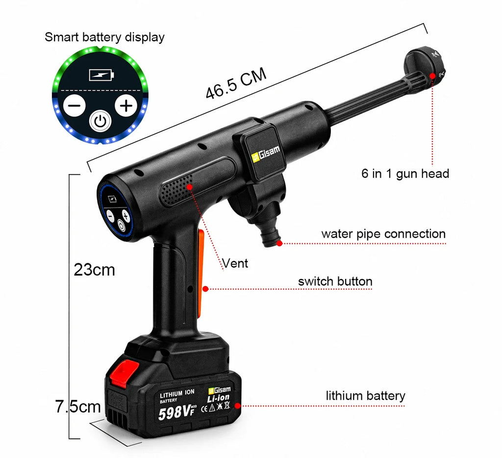 Gisam 200Bar Brushless Electric High Pressure Washer 6IN1 Car Wash Water Gun Garden Spray Gun Power Tool for Makita 18V Battery