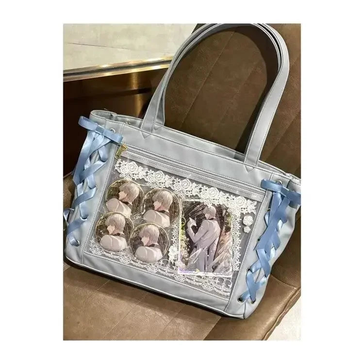New Y2K Sweet Lolita Pink Ita Bag Women Japanese Transparent Large Capacity Tote Bag Ladies Harajuku Kawaii Handbag Aesthetic
