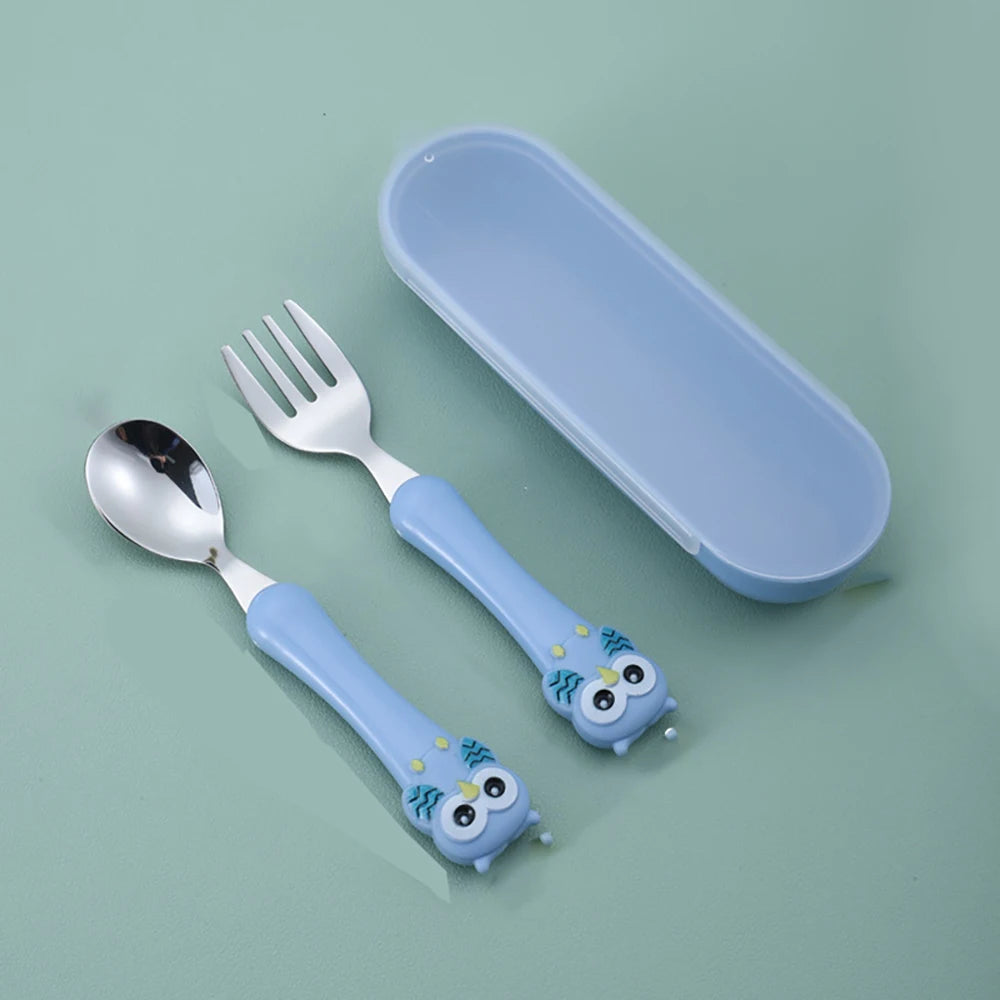 3pcs Children Spoon Forks Box Kids Stainless Steel Kids Cutlery Portable Baby Feeding Utensils Baby Spoons Baby Tableware Set