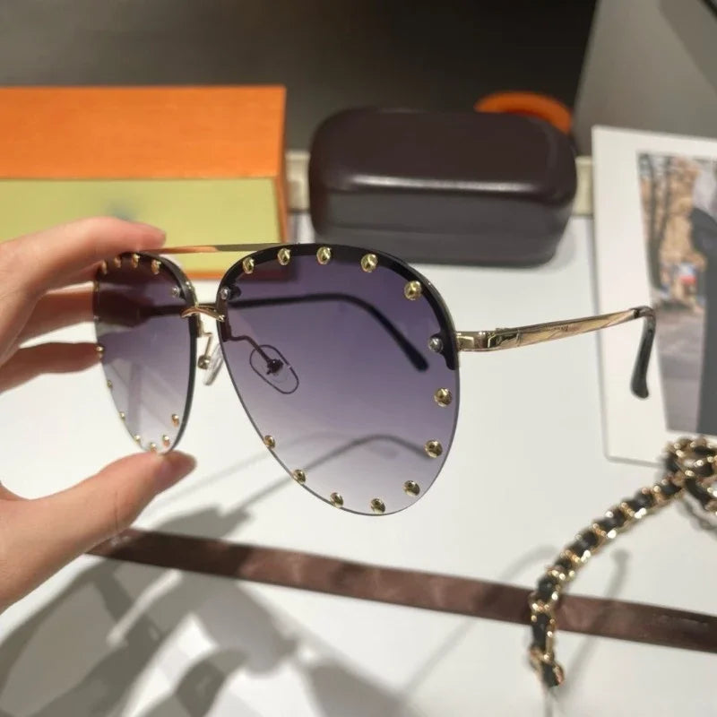 Oversized Metal Frame Sunglasses Men Women Fashion Vintage Polarized Brand Shades Eyewear Driving Sun Glasses