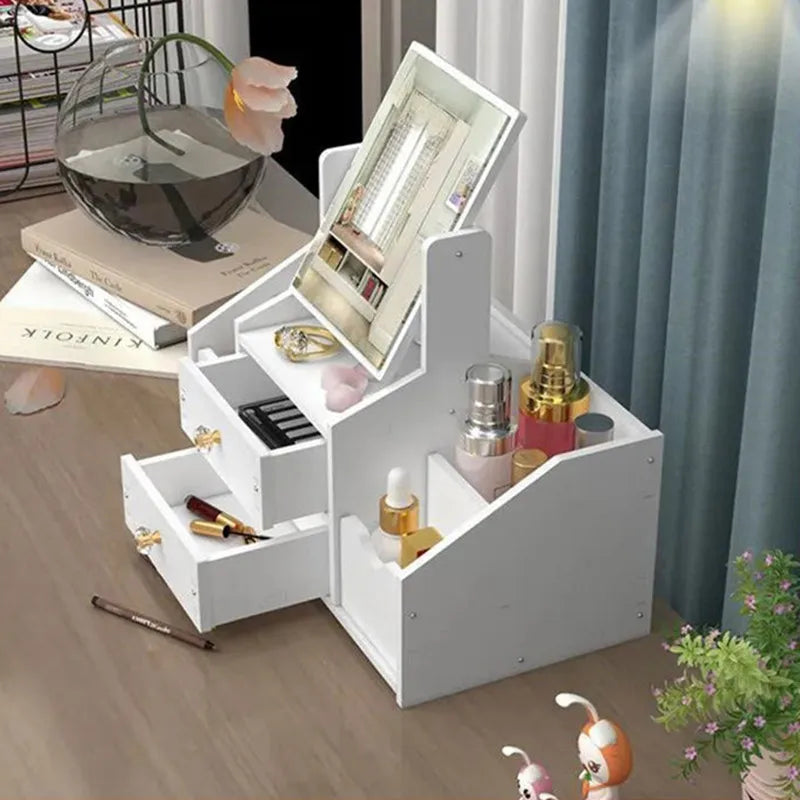 Makeup Organizer Large Capacity Cosmetic Storage Box Drawer Storage  Jewelry Box Desktop NailPolish Makeup Container With Mirror