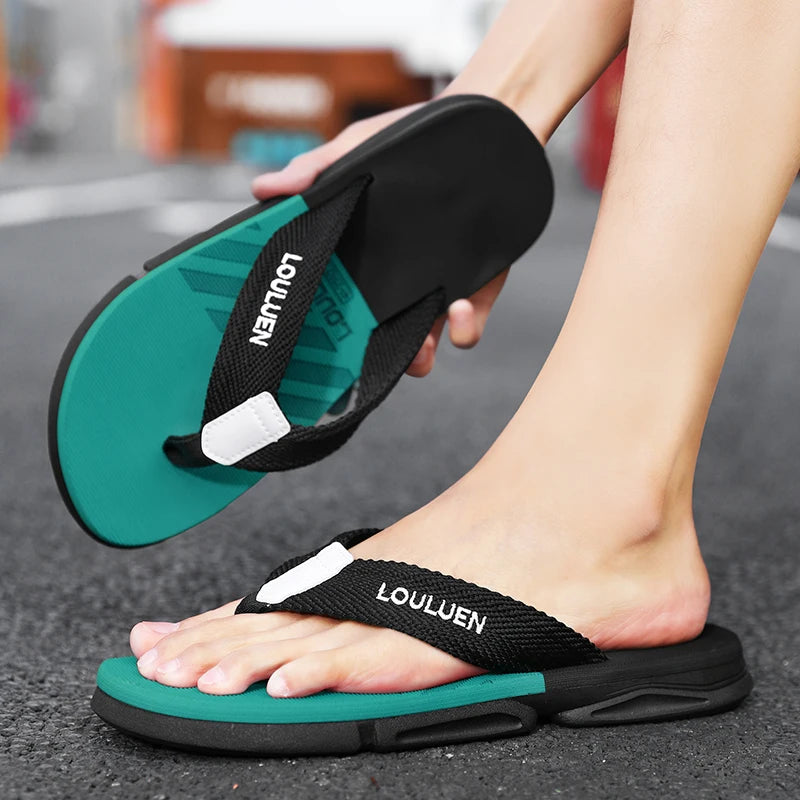 [Color blocked flip flops] Comfortable color blocked flip flops - Men's non slip casual rubber bottom EVA flip flops, suitable f