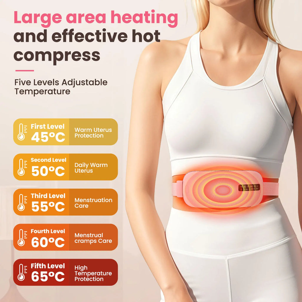Electric Period Cramp Massager Vibrating Heating Period Pads Belt for Menstrual Colic Waist Stomach Abdominal Warm Palace Belt