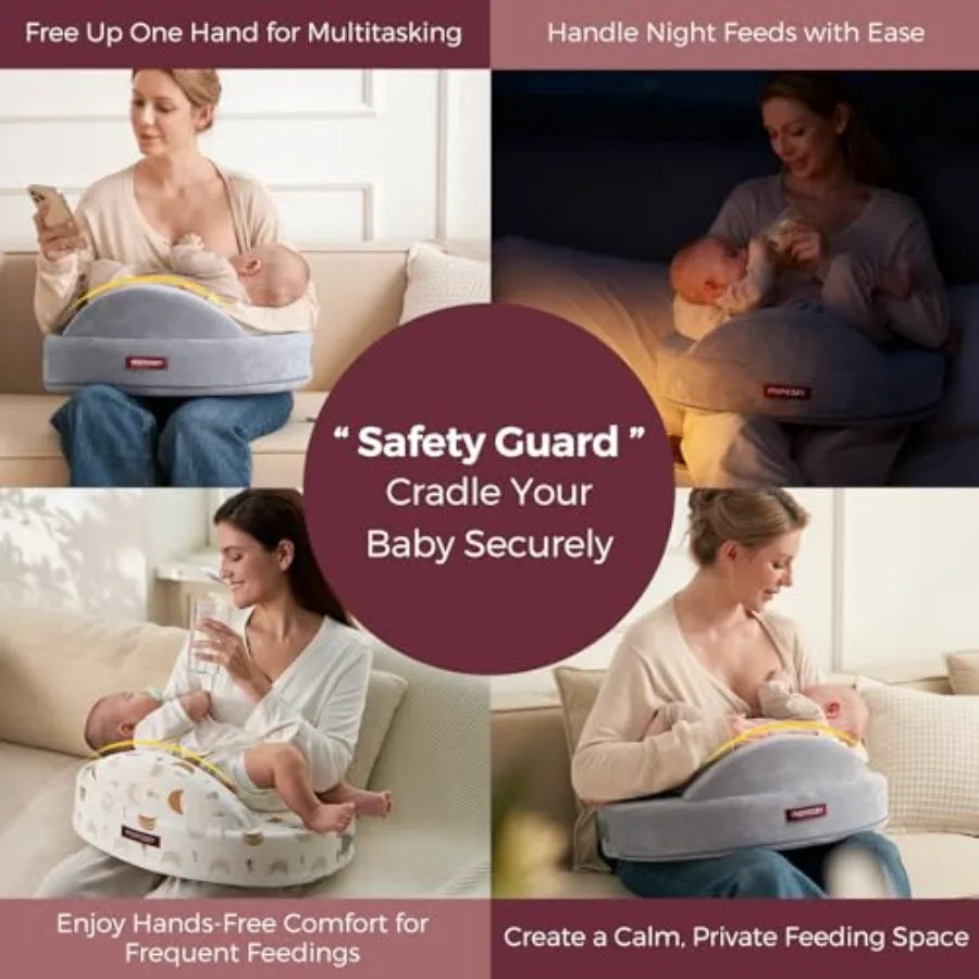 Innovative Safety Guard Nursing Pillow - Firm and Springy Memory Foam - Stable Ergonomic Support and Comfort - Wider Breastfeed