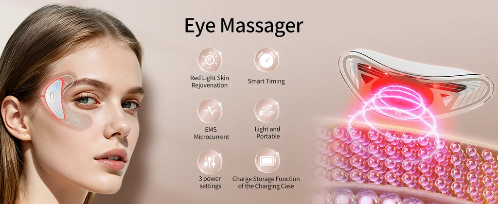 EMS Redlight Eye Massage and Stainless Steel Cooling Eye Pad Eyes Beauty Device for Puffy Eyes Reduce Bags & Dark Circles