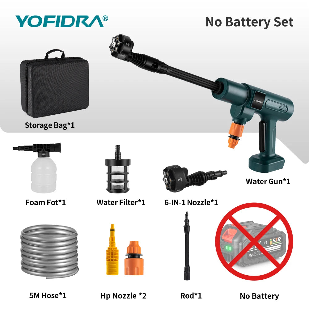YOFIDRA Brushless 200Bar Car Washer Electric High Pressure Washer Water Gun 6IN1 Cordless Cleaning Garden For Makita Battery Pin