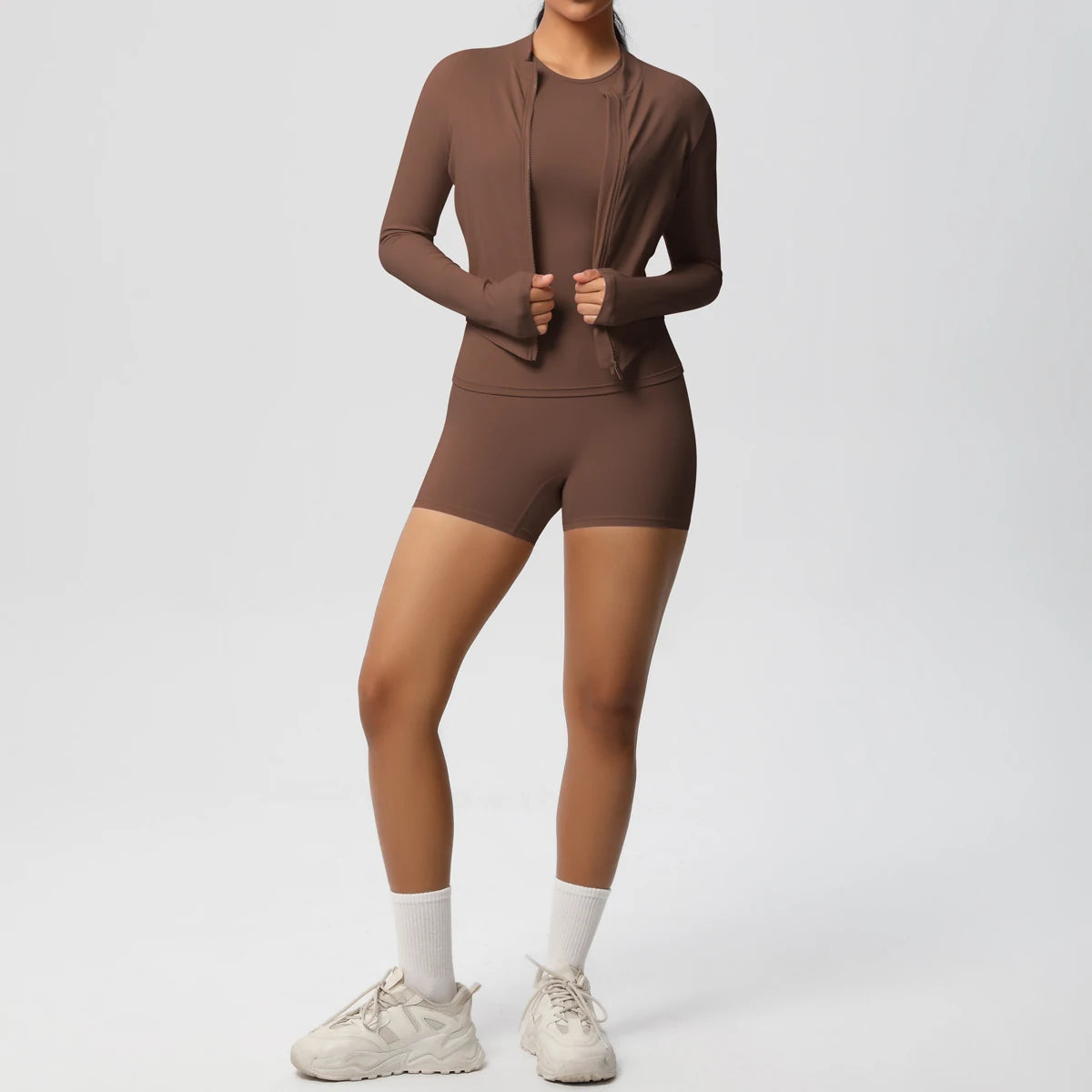 3PCS/set Sports Fitness Clothing Yoga Set Sports Running Long Sleeves Zipper Jacket High Waist Quick-Dry Shorts Gym Yoga Set