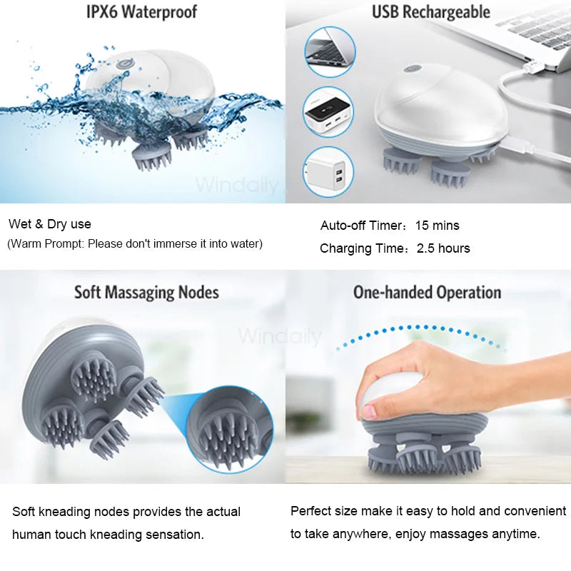 Electric Scalp Head Massager Kneading Vibrating Device Health Care Shoulder Neck Leg Arm Deep Tissue Massage Cat Pet Massager