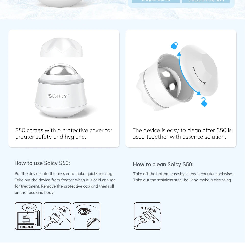 Rotation Stainless Steel Ice Roller For Face With Case Cold Massage Ball Facial Roller for Pain Relief Tighten Skin