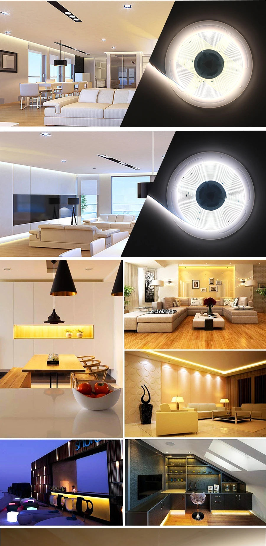 3mm 5mm 8mm COB LED Strip 12V 24V Dimmable Tape LED Ice Blue Yellow Red Green Pink White For Home Decor RA90 LED Strip Lighting