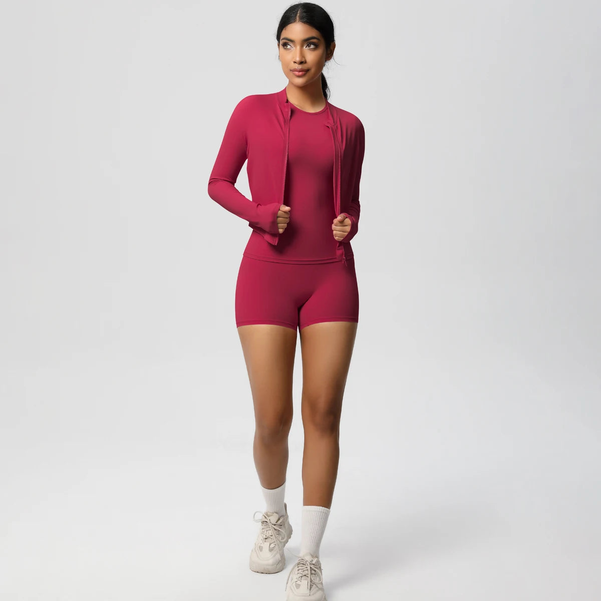 3PCS/set Sports Fitness Clothing Yoga Set Sports Running Long Sleeves Zipper Jacket High Waist Quick-Dry Shorts Gym Yoga Set
