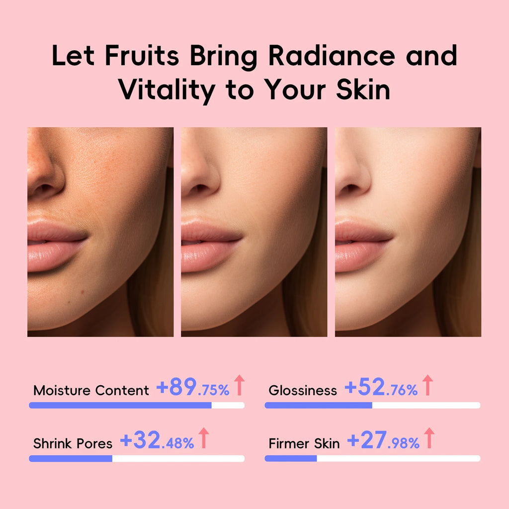 QUIYUM Fruit Fresh Collection 5-Piece Skincare Set Brightening Hydrating Anti-Age Facial Care for Dry Dull Skin