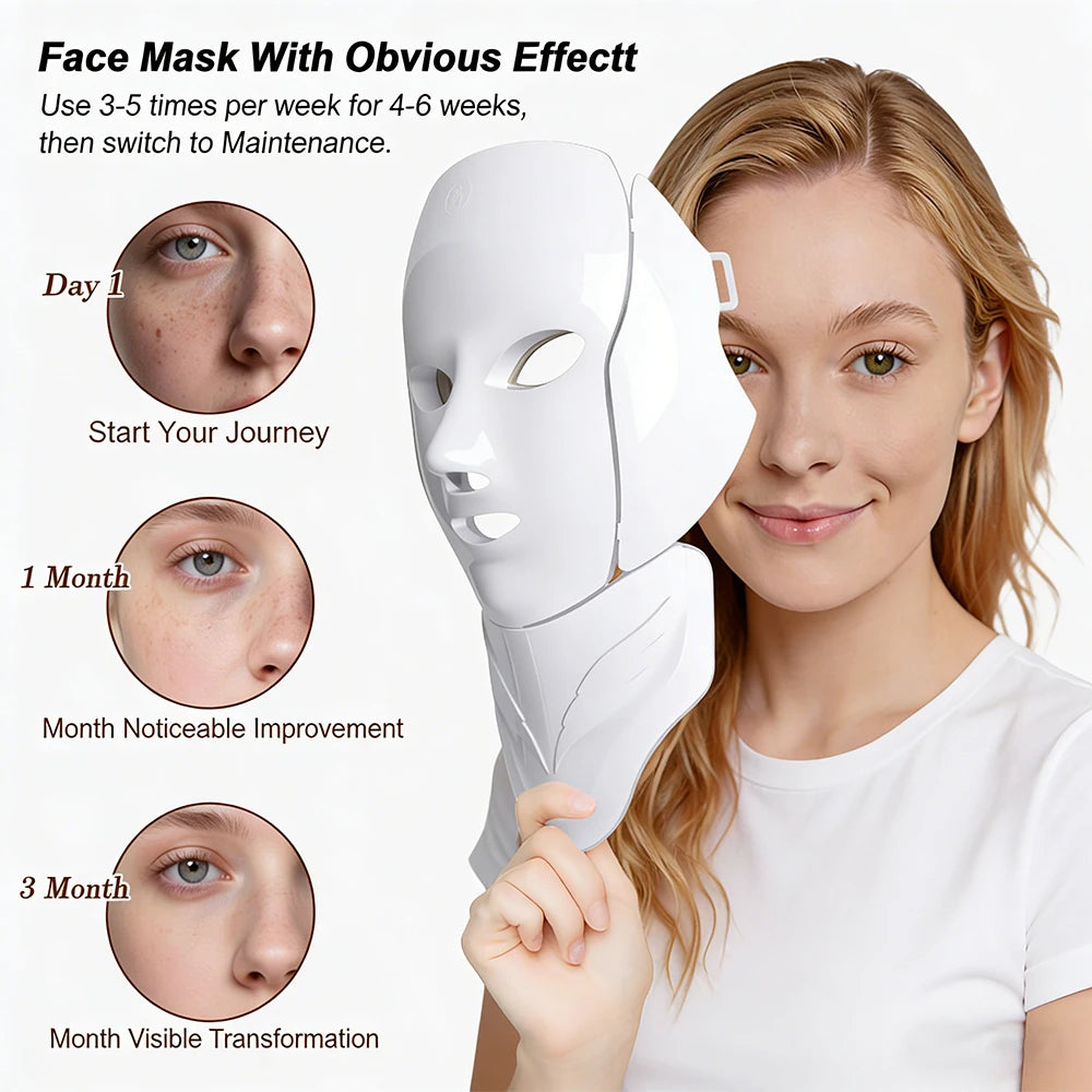 Wireless 7 Colors LED Face Neck Beauty Mask Removable Buckle Design Skin Firming Brightening Rejuvenation Anti Aging Skin Care