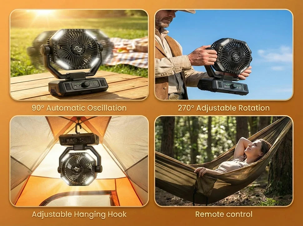 coldSky 20000mAh Battery Camping Fan with LED Lantern 8 Speed Desk Fan Portable Outdoor Fan Teny Picnic Fishing Travel Jobsite