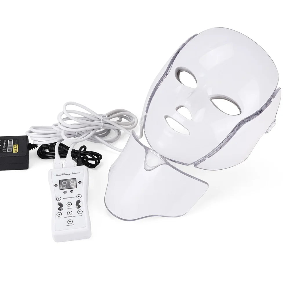 LED Facial Mask with Neck 7 Colors Light Therapy Red Light Facial Mask for Anti-Aging Photon Therapy Whitening Tightening