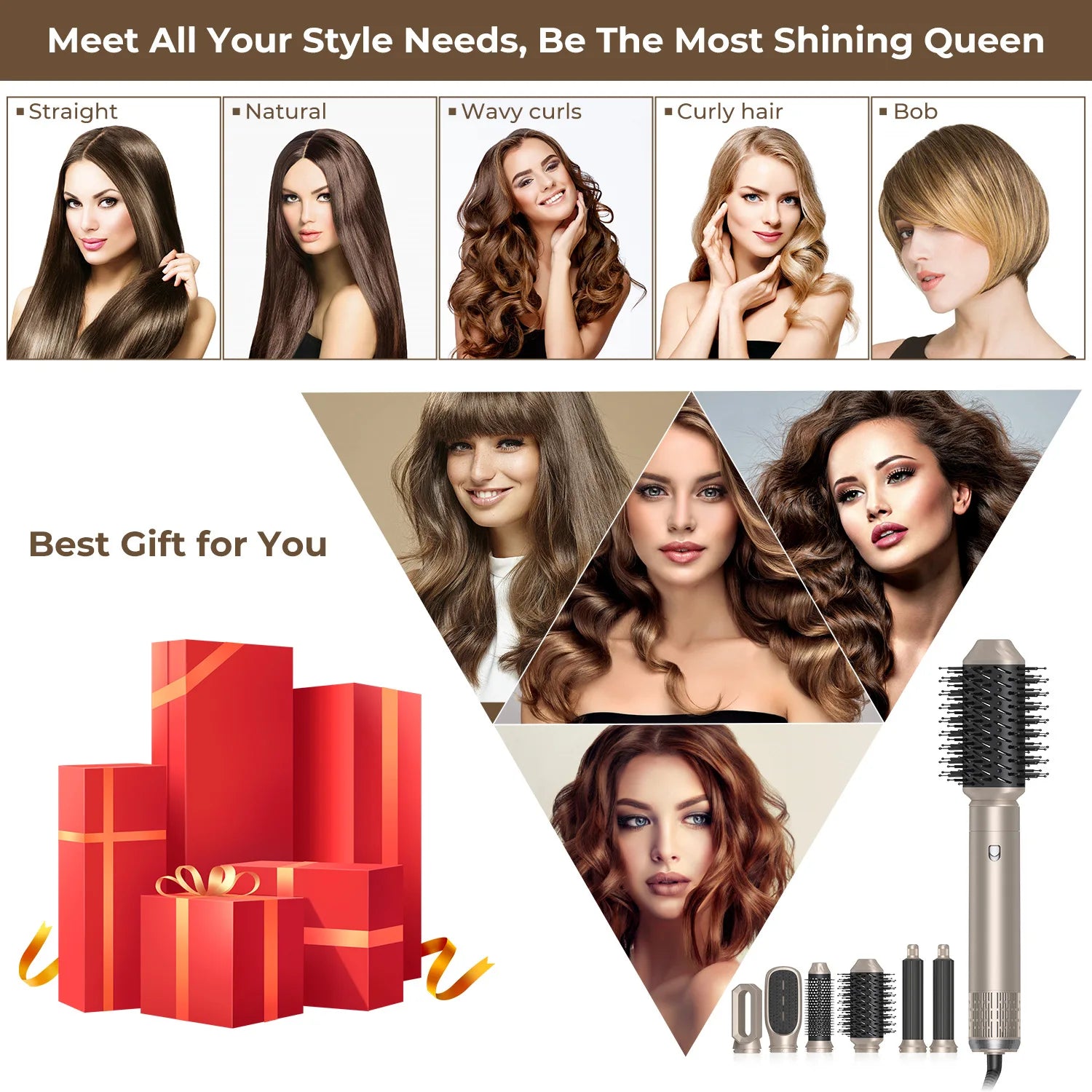 6 In1 Hair Dryer Hot Comb Set Multifunctional Electric Curling Iron Hair Straightener Comb Professional Barber Home Styling Tool