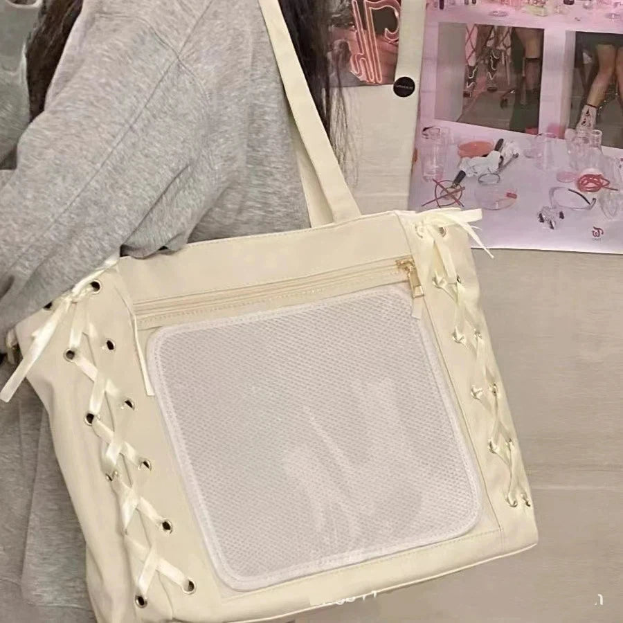New Y2K Sweet Lolita Pink Ita Bag Women Japanese Transparent Large Capacity Tote Bag Ladies Harajuku Kawaii Handbag Aesthetic