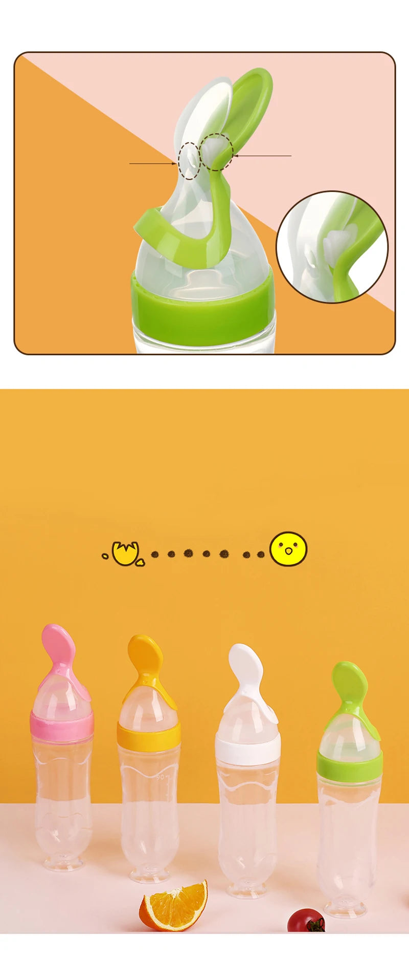 Safe Useful Silicone Baby Bottle with Spoon Food Supplement Rice Cereal Bottles Squeeze Spoon Milk Feeding Bottle Cup