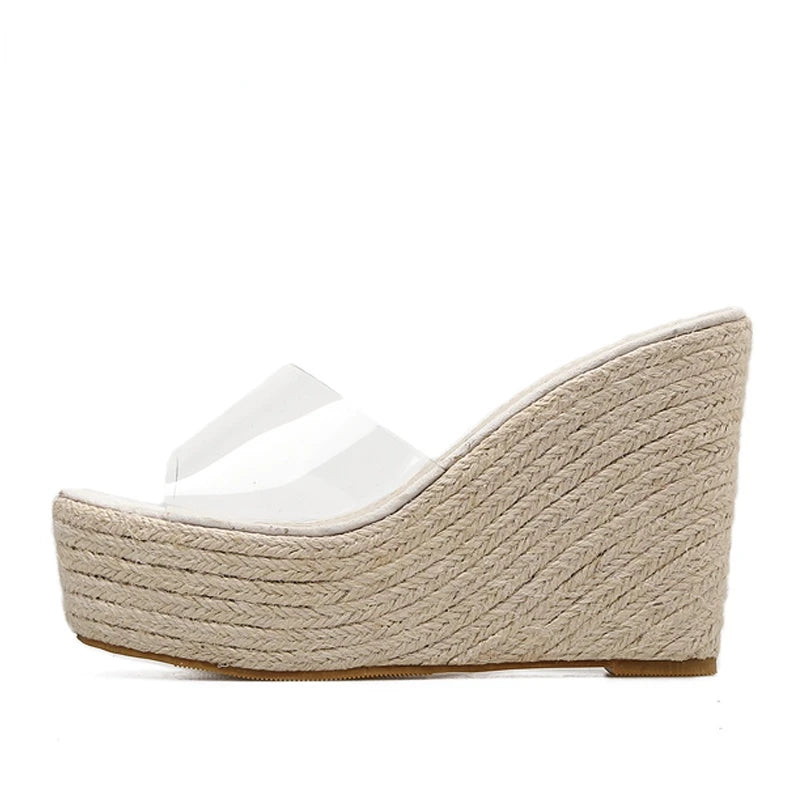 Summer PVC Jelly Sandals Casual Sexy Wedges Slippers 11.5CM/15CM Women's High heels shoes Comfortable Slippers Large Size 34-40