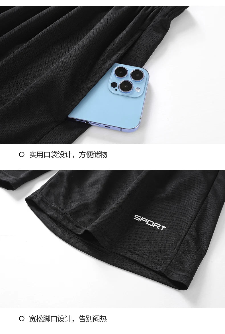 Mens Fitness Tracksuit Set Summer Casual Sporting Male Quick-Drying Short-Sleeved Tops+Shorts Sweatsuit 2 Piece Set Track Suit