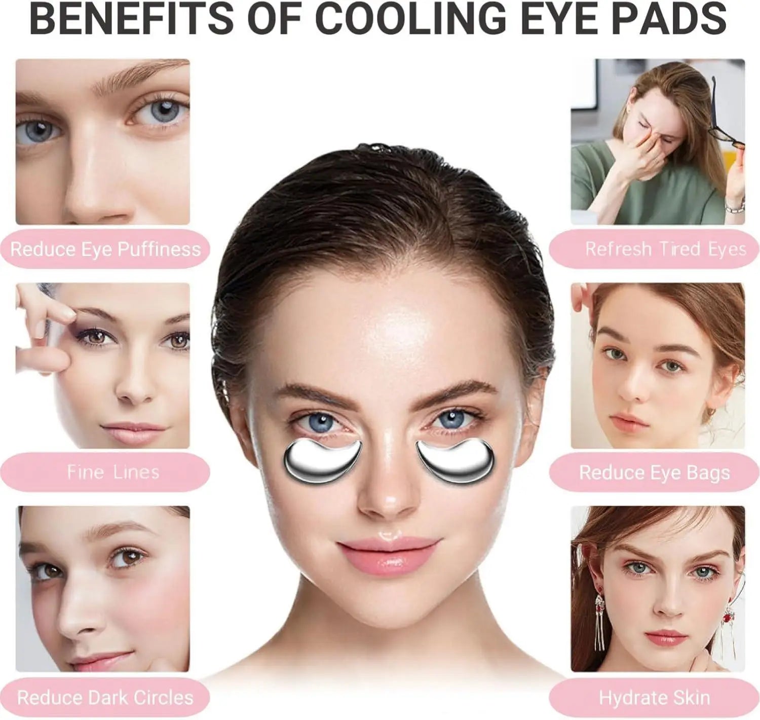 EMS Redlight Eye Massage and Stainless Steel Cooling Eye Pad Eyes Beauty Device for Puffy Eyes Reduce Bags & Dark Circles