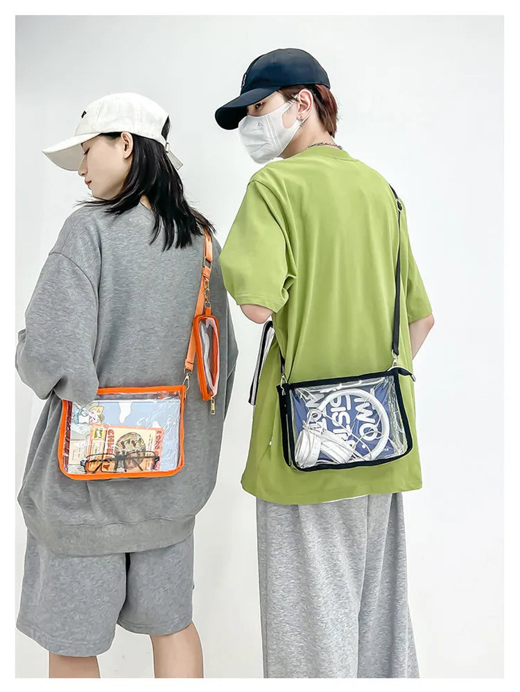 PVC Transparent Shoulder Bag 2 IN 1 Adjustable Shoulder Straps Casual Clear Crossbody Bag Fashion Couple Bag for Boys & Girls