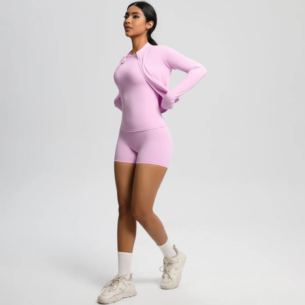 3PCS/set Sports Fitness Clothing Yoga Set Sports Running Long Sleeves Zipper Jacket High Waist Quick-Dry Shorts Gym Yoga Set