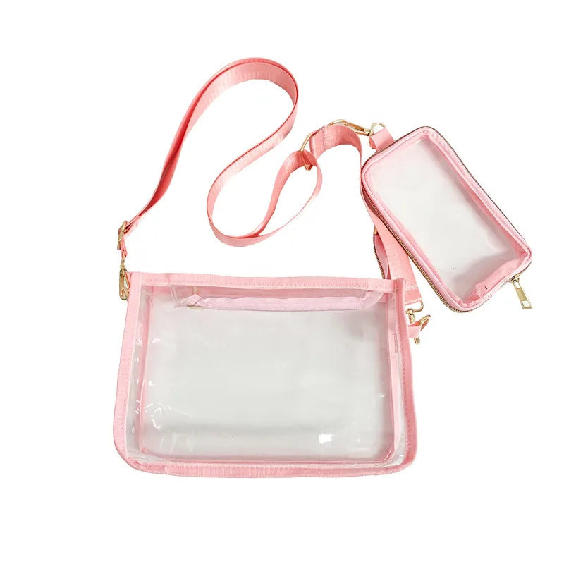 PVC Transparent Shoulder Bag 2 IN 1 Adjustable Shoulder Straps Casual Clear Crossbody Bag Fashion Couple Bag for Boys & Girls