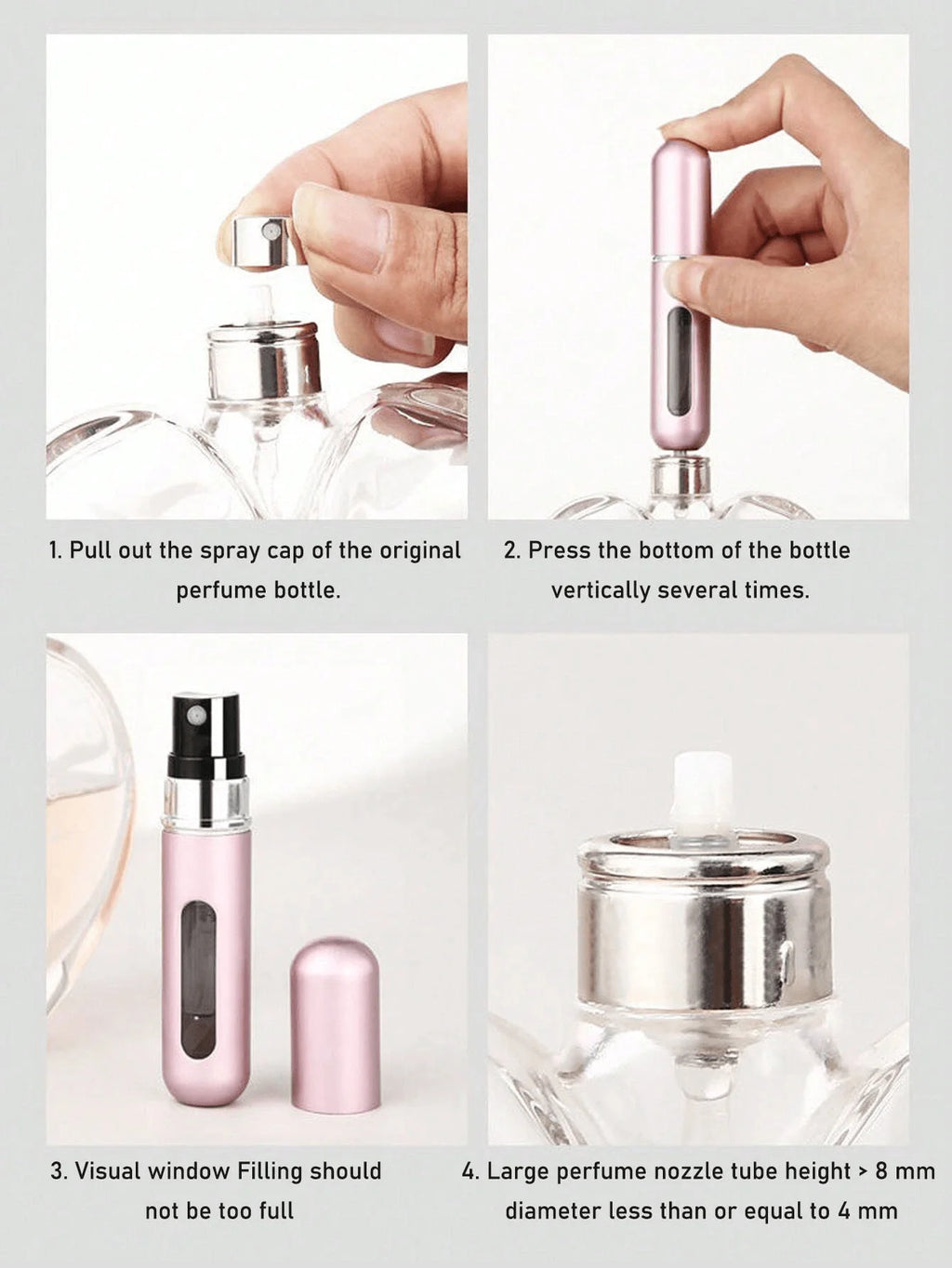 5Pcs Perfume Refillable Bottle Spray Bottling Dispenser Mini Portable Empty Liquid Container Travel Travel Essentials Travel Organizer For Beach Summer Vacation Back To School School Supplies Holiday Camping Holiday Essential