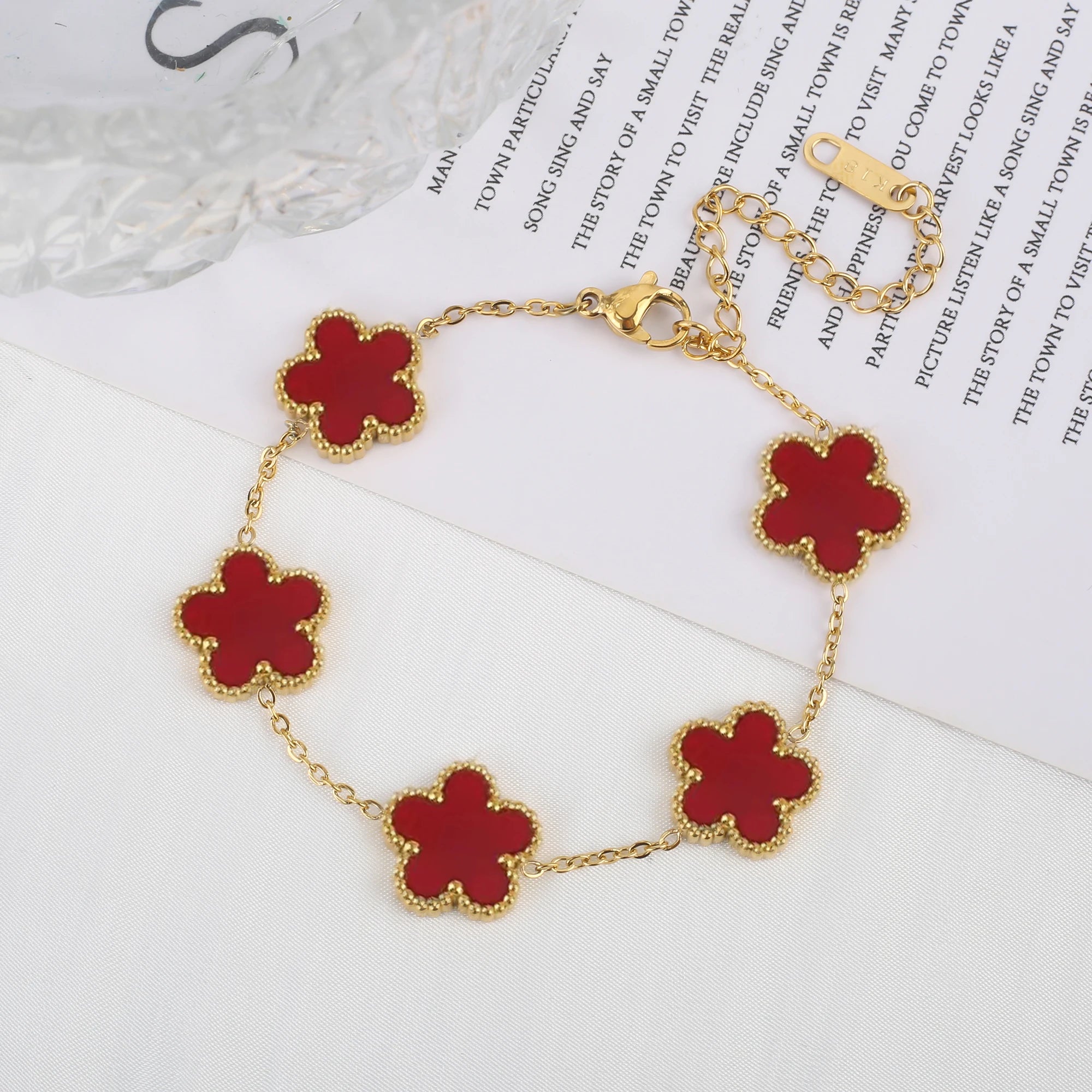 Classic Luxury Stainless Steel Clover Bracelet Adjustable Five Leaf Flower Bangle Fashion Party Jewelry Gifts for Women