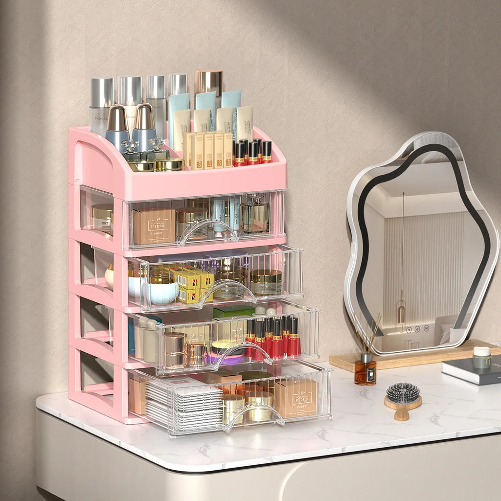 Clear 5-Tier Makeup Organizer with Drawers, Large Capacity Cosmetic Storage for Vanity, Dustproof Skincare Lipstick Brush Holder
