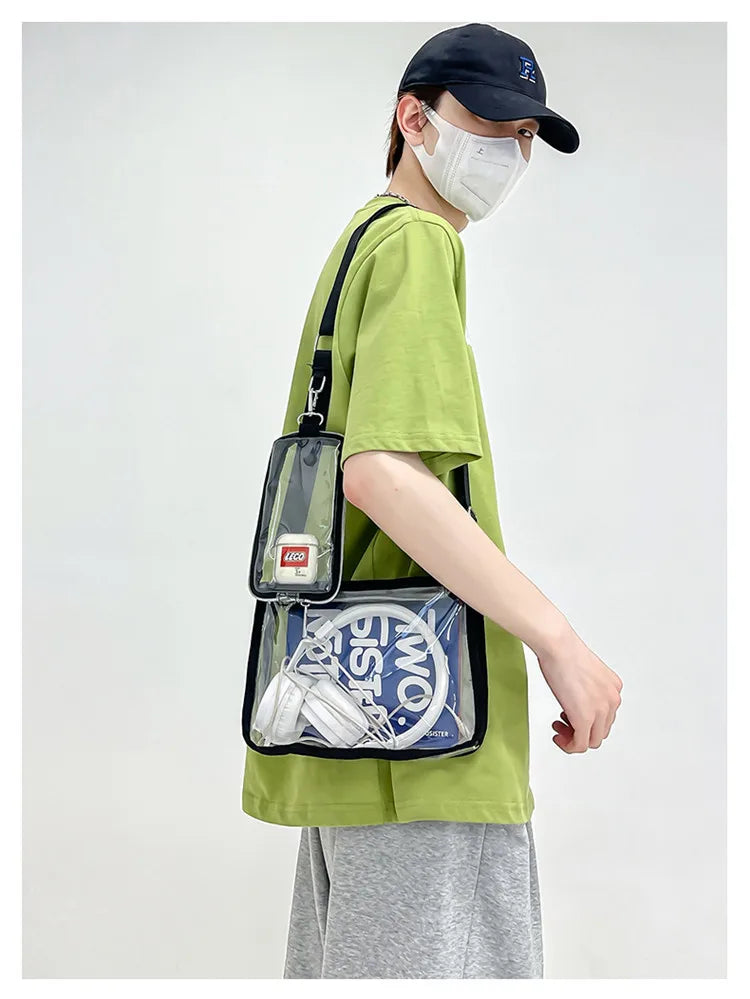 PVC Transparent Shoulder Bag 2 IN 1 Adjustable Shoulder Straps Casual Clear Crossbody Bag Fashion Couple Bag for Boys & Girls