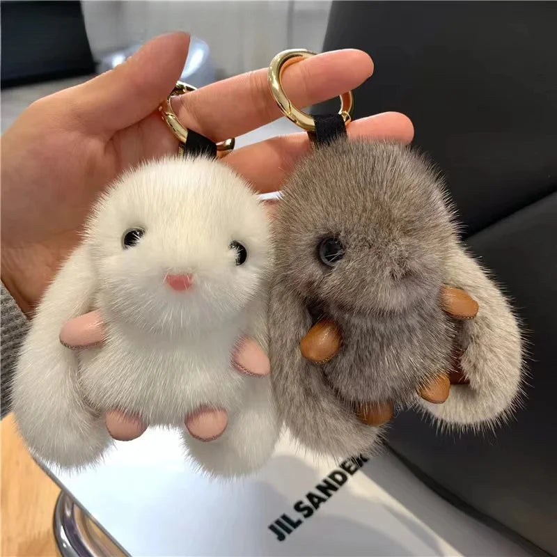 Cute Fluffy Rabbit Keychain Ring Plush Pompon Bunny Bag Pendant For Couple Car Key Ring Jewelry Gifts