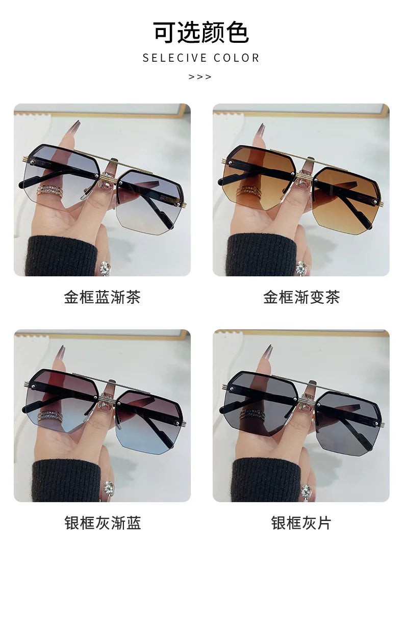 Polygon Sunglasses Rectangle Fashion Metal Frame Women Men Large Square Sun Glasses for Female Male Gradient Traveling Oculos ﻿