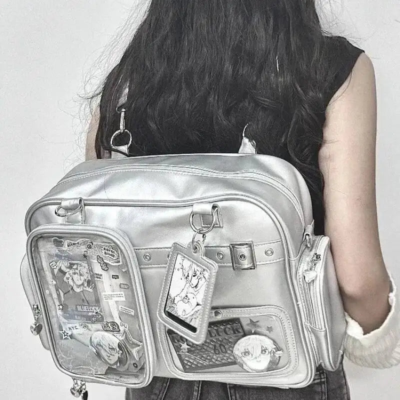 New Y2K Cute Ita Bag Concert Large Capacity Shoulder Bag Lolita Girl Transparent Backpack DIY Badge Display Casual Crossbody Bag