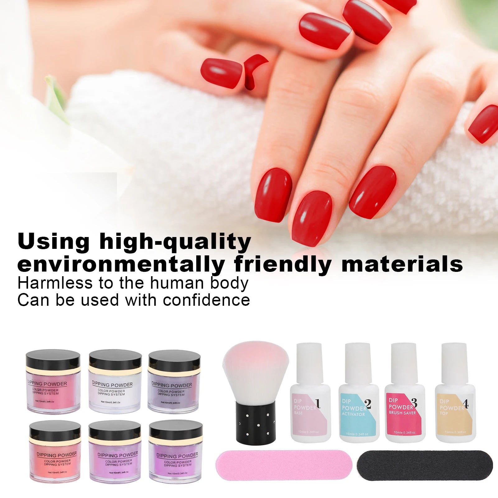 Nail Dipping Powder Set Nail Art Powder Top Base Coat Gel Dust Brush Manicure Tool Set Nail Powder