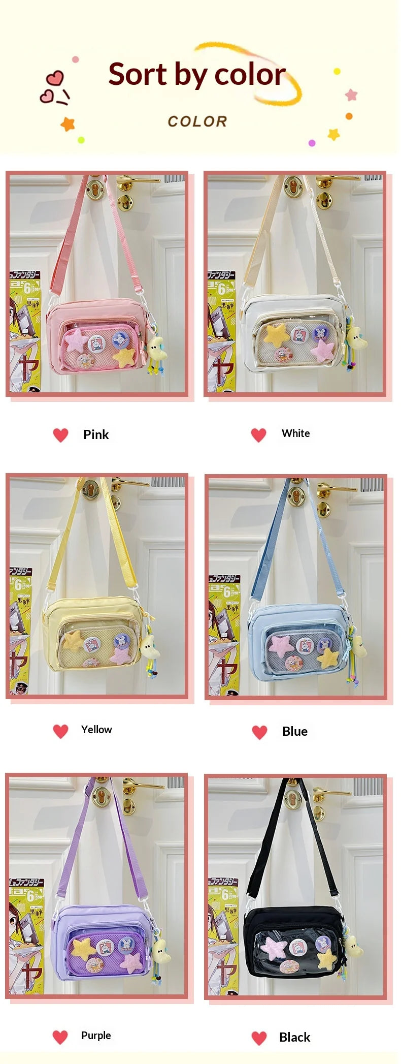 Japan and South Korea Cute Small Bag Female anime Pain Bag Pure Color Small Fresh Student Korean Simple Bag Crossbody Bag Female