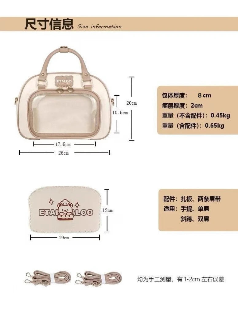 New Y2K Cute Ita Backpack Comic Exhibition Crossbody Bag Lolita Girl Transparent Cosplay Shoulder Bag DIY Badge Display Handbags