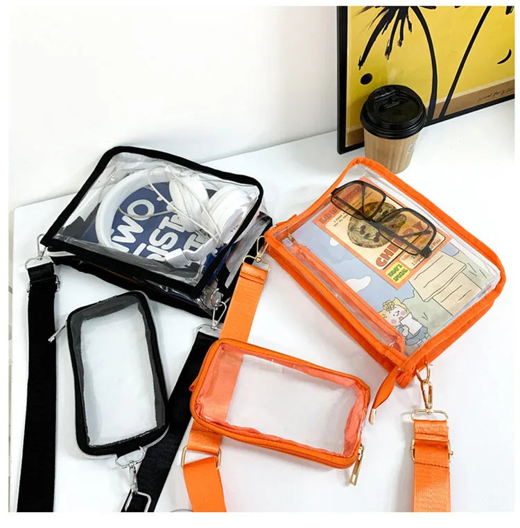 PVC Transparent Shoulder Bag 2 IN 1 Adjustable Shoulder Straps Casual Clear Crossbody Bag Fashion Couple Bag for Boys & Girls