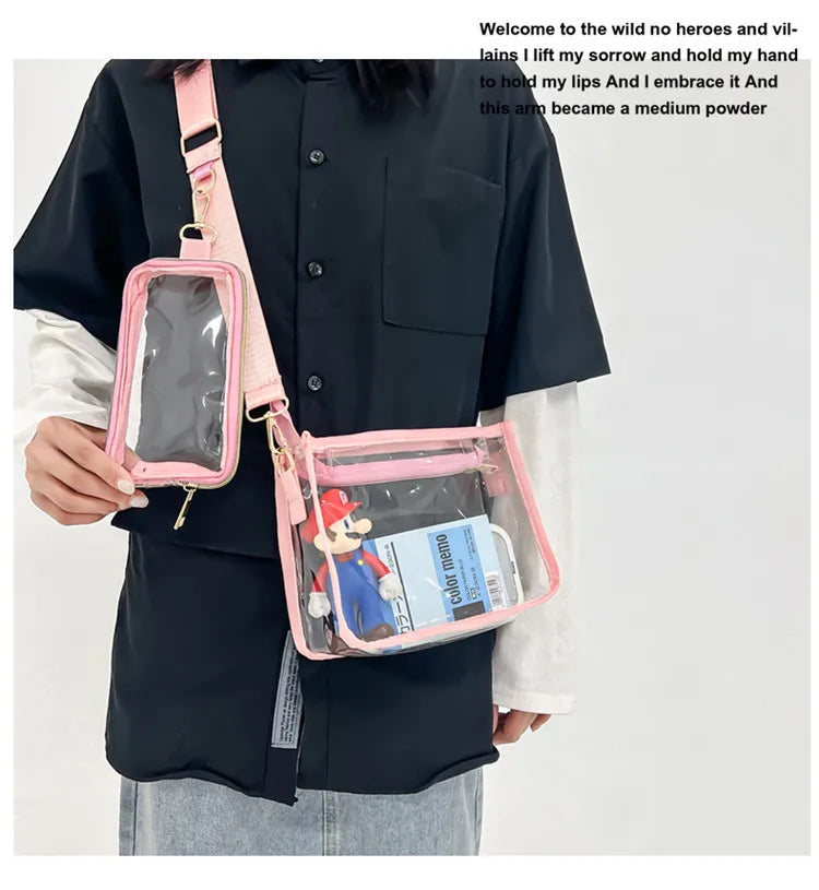 PVC Transparent Shoulder Bag 2 IN 1 Adjustable Shoulder Straps Casual Clear Crossbody Bag Fashion Couple Bag for Boys & Girls