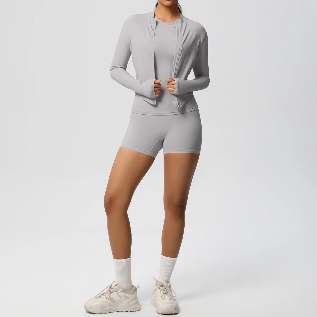 3PCS/set Sports Fitness Clothing Yoga Set Sports Running Long Sleeves Zipper Jacket High Waist Quick-Dry Shorts Gym Yoga Set