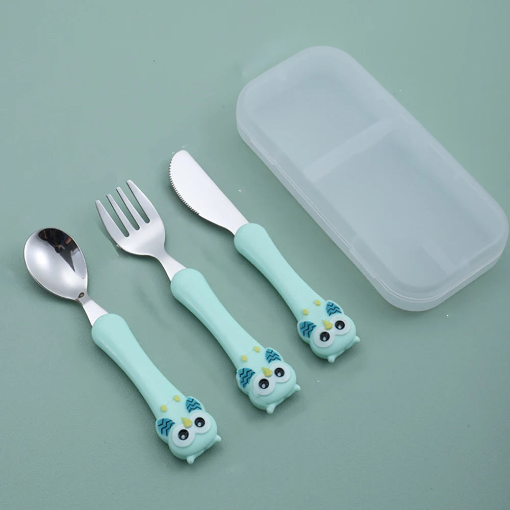 3pcs Children Spoon Forks Box Kids Stainless Steel Kids Cutlery Portable Baby Feeding Utensils Baby Spoons Baby Tableware Set