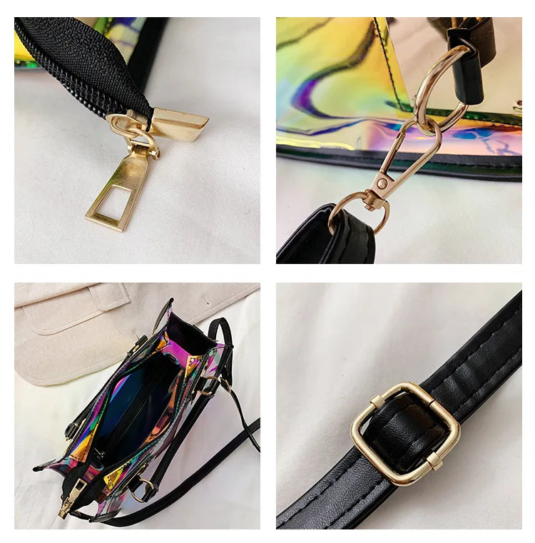 Holographic Transparent Jelly Bag High Quality PVC Women'S Designer Handbag Big Capacity Chain Shoulder Messenger Bags Clear Bag